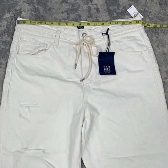 NWT Gap Boyfriend Draw Cord High Rise Distressed Jeans Paperbag Off White Sz 31P - Picture 7 of 15